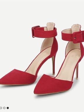 NWOT SHEIN Red Pointed Toe Ankle Strap Stiletto Heels